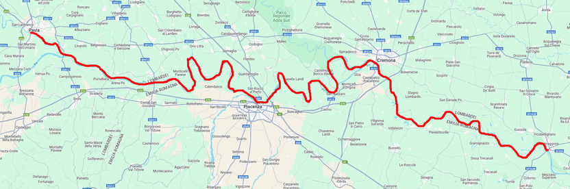 A map marking the Po River between pavia and cassalmaggiore