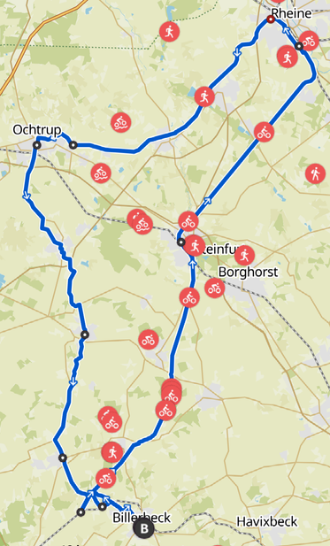 Screenshot der geplanten Tour Radbahn Münsterland Ochtrup Billerbeck