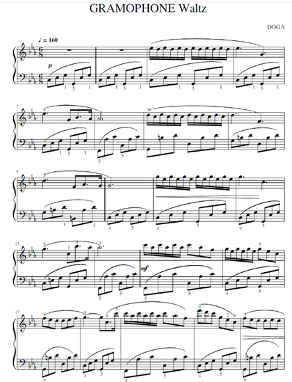 The first page of what looks like piano sheet music for Eugen Doga's Gramophone Waltz.