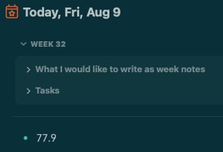 This screenshot shows Noteplan app having a collapsible weekly notes on top of daily notes.