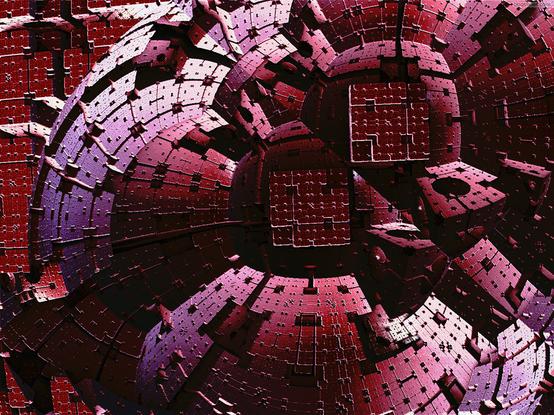 Curved Mandelbulb structures with cubed sections in purple-white