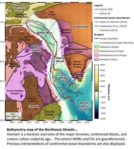 annotated map - bathymetry map of the Northwest Atlantic