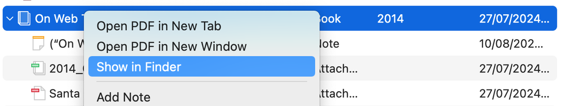Parent item context menu Show in Finder goes to where the pdf folder is