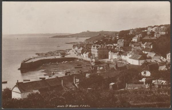 Sepia real photographic postcard showing a general view of St Mawes in Cornwall.
Published by F. Frith & Co Ltd, Reigate, No 49125, photo registered in 1903, c.1905.
Postally unused.
Very good condition, with very slight corner bumps.