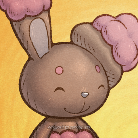 Digitally handmade fanart profile of a shiny Buneary Pokémon facing forward towards the right side of the image at a 3/4 angle with a happy facial expression, on an orange gradient background.