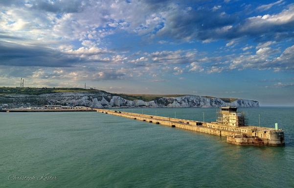 view from the ferry to the east wall of dover harbour