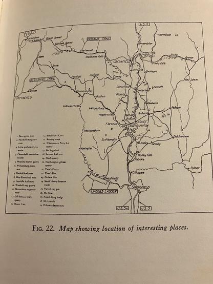 A map (c. 1942) showing the Connecticut River and surrounding towns, with 29 "interesting places" highlighted.