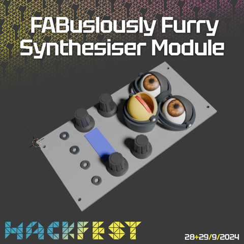 3D model of a synth module with elements of a furby doll