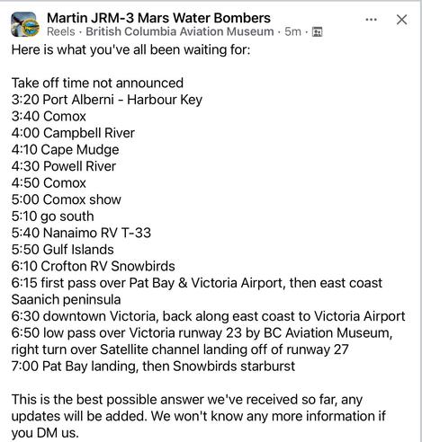 Screenshot of Facebook post shows times and locations