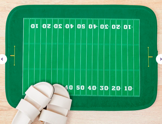 Our football field design is shown on a bath mat.