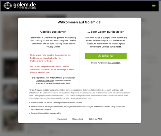 golem.de's Tracker bs verkackt beim Tor Browser weil Malware aka. JavaScript blockiert wurde.