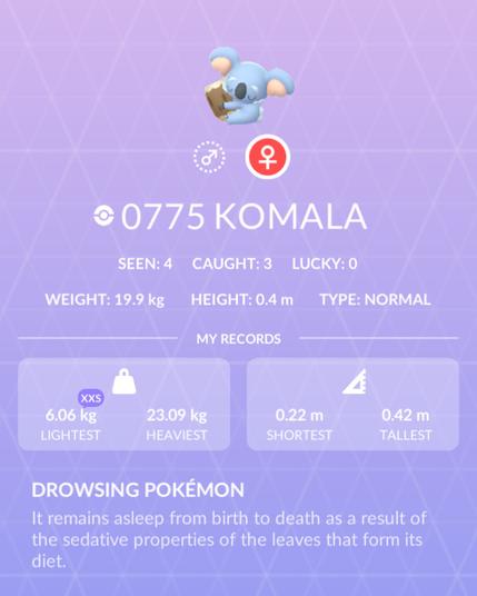 Shot of the Pokédex showing number 0775 Kamala