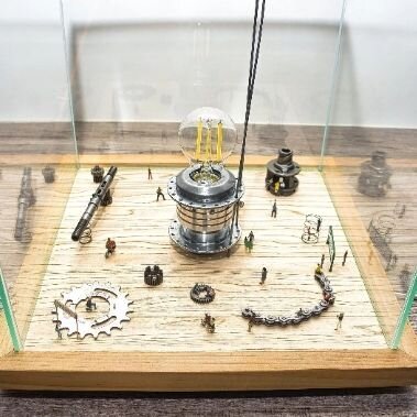 Art Installation / Light Installation "Verkehrswende" - Unique Piece Made from Bicycle Parts!
Kunstinstallation / Lichtinstallation "Verkehrswende" - Unikat aus Fahrradteilen!
Top front view