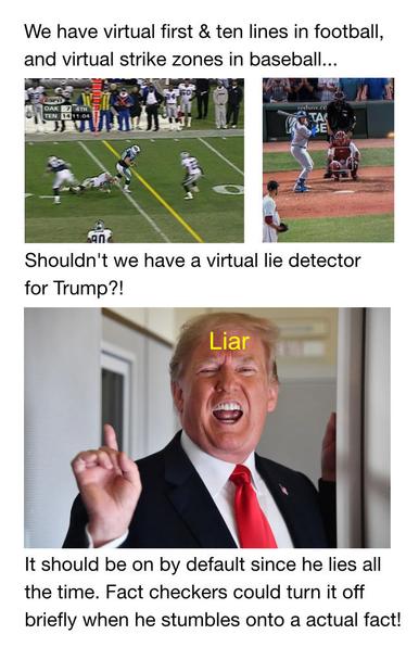 TV screen with yellow "Liar" label on trumps forehead