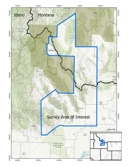 Map showing survey footprint of Montana, Idaho Earth MRI borderlands survey