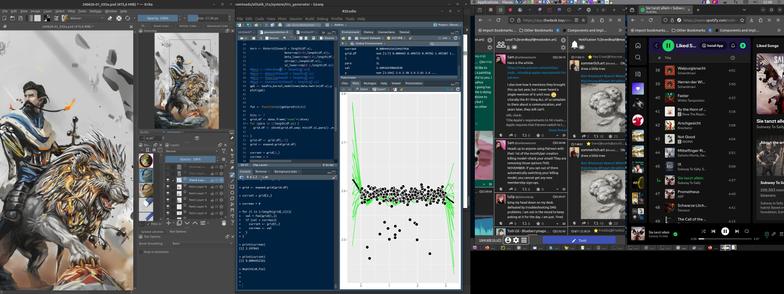 screenshot of my desktop with krita, r-studio and some firefox tabs
