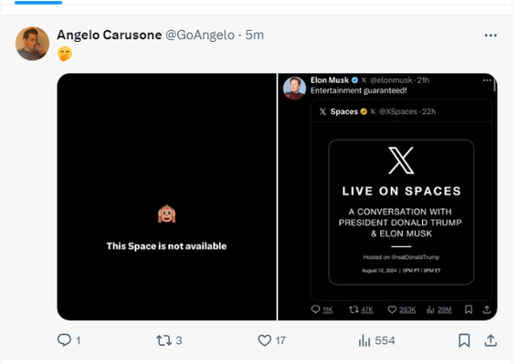 Trump Musk Spaces fail