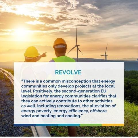 Flyer from rescoop.eu about the misconception that energy communities only develop projects at the local level.