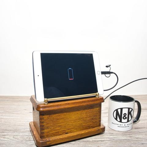 Tablet Dock Made from a 100-Year-Old OB Telephone - perspective view with tablet