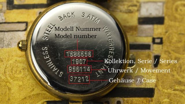Dugena watch codes explained. Pic shows backside of a dugena watch with explanations.