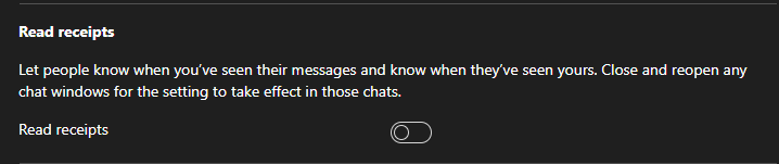 Setting under Privacy tab in teams: 

Read receipts.

Let people know when you've seen their messages and know when they've seen yours. Close and reopen any chat windows for the setting to take effect in those chats.