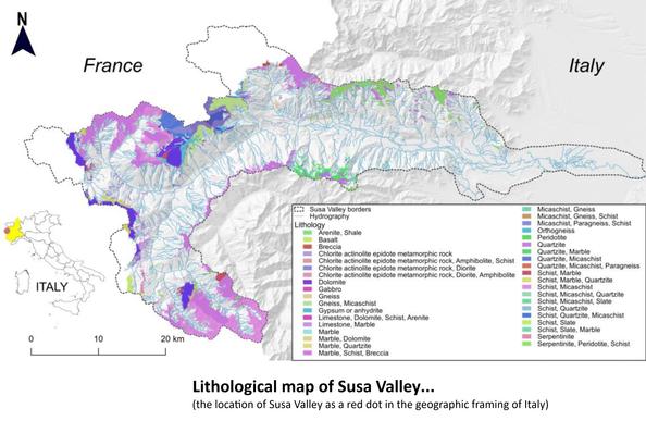 map - lithology of the Susa Valley, Italy