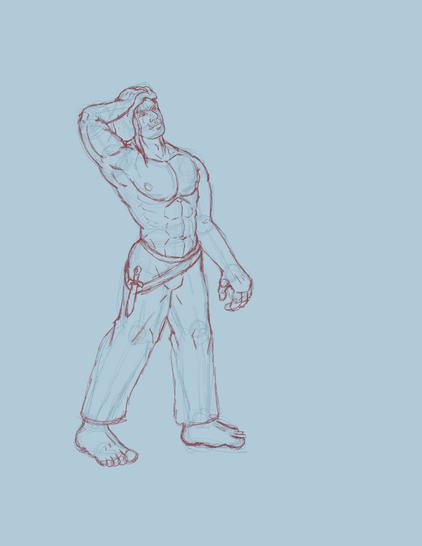 A shirtless half-orc