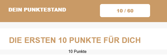 A screenshot of the content of the domino's 10 points email. It says in German:

"Your Point Balance: 10/60"

Below:
"The first 10 points for you! 10 points"