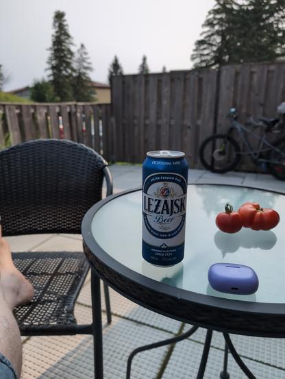 Trying a different beer on the patio. Lezajsk, from Poland