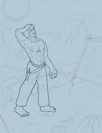 A shirtless half-orc