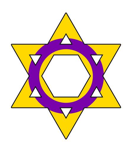 A yellow Star of David with a purple intersex circle