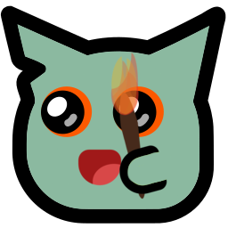 a neogob looking very happy and holding a torch on fire