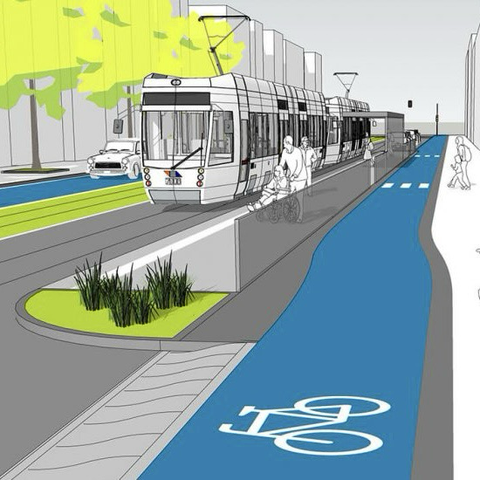 Alternative zu Neubau der Haltestelle Bessunger Str. Visualisierung: Führung von Radweg hinter Haltestelle