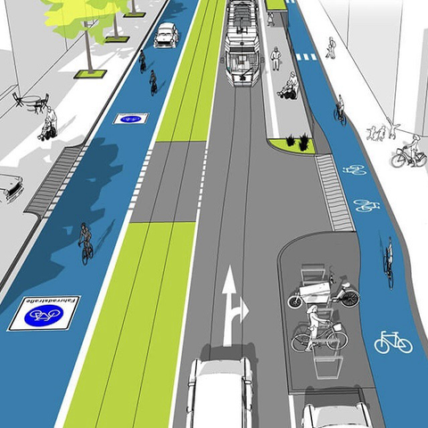Grafik: Führung von Radweg hinter Haltestelle