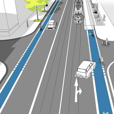 Grafik: Führung von Radweg über Haltestelle wie neu gebaut