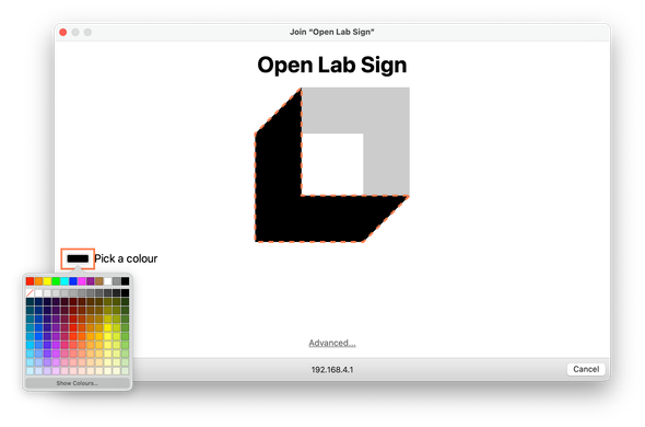 A screenshot of a captive portal popup where you can select a segment of the sign and choose the desired colour