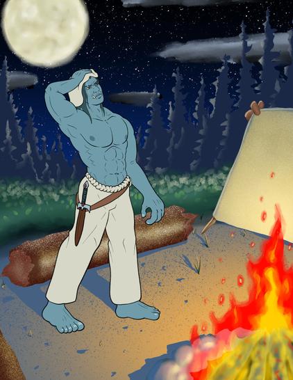 A shirtless half-orc