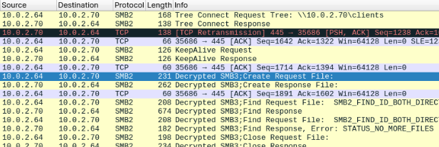 Decrypted SMB traffic