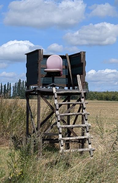Photo of gamekeeper stand with office chair.