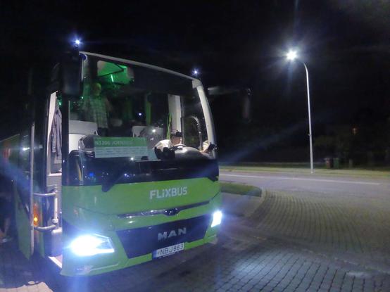Flixbus Suwałki-Tallinn (route Hamburg-Joensuu) just arrived at the gas station/stop.