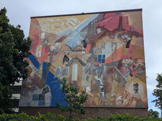 Mural by Silvija Drebickaitė, Vytautas Poška & Gedinimas A. Sakalis on Vilnius Antakalnis Progymnasium in Vilnius, Lithuania
