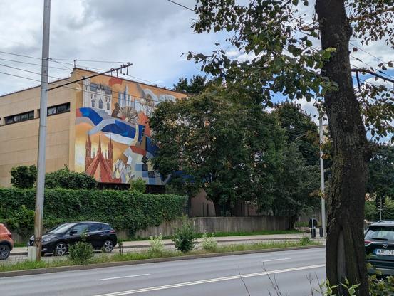 Mural by Silvija Drebickaitė, Vytautas Poška & Gedinimas A. Sakalis on Vilnius Antakalnis Progymnasium in Vilnius, Lithuania