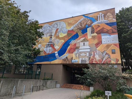 Mural by Silvija Drebickaitė, Vytautas Poška & Gedinimas A. Sakalis on Vilnius Antakalnis Progymnasium in Vilnius, Lithuania