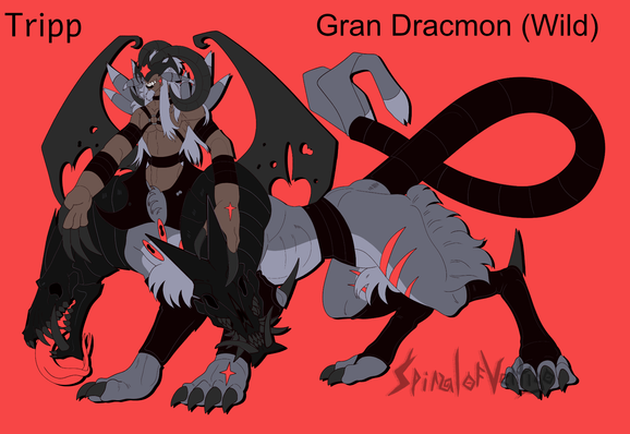 A large centaur like creature with a cerberus like theme to it. He's a variant of an official Digimon called Gran Dracmon.