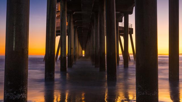 Huntington Beach Pier, California, at sunset