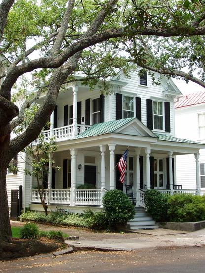 white-painted clapperboard house, in Charleston, South Carolina