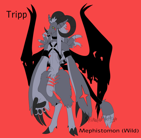 A reference for a long armed anthropomorphic goat monster; an alternative subspecies of an official Digimon caleld Mephistomon.