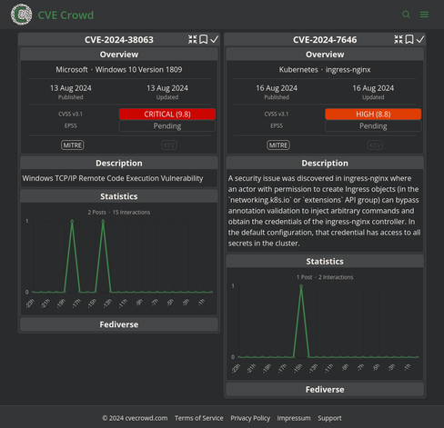 Screenshot of CVE Crowd features in development:
- CVEs have some action buttons
- Some layout changes
- A search icon in the navigation bar