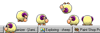 Screenshot of the old SHEEP.EXE program for Windows 95 where a bunch of sheep run around on your open windows and do silly sheep stuff.

FYI: not really a virus, just a desktop mate from 1995
