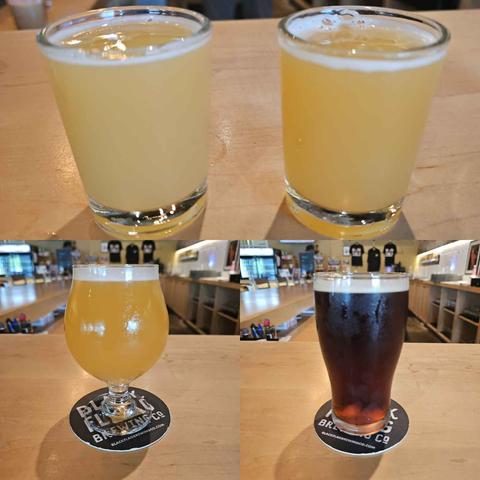 top half of image: 2 4oz glasses filled with beer sit on a bartop
bottom half of image: 1 12 oz glass and 1 pint glass, both filled with beer, sit on a bartop